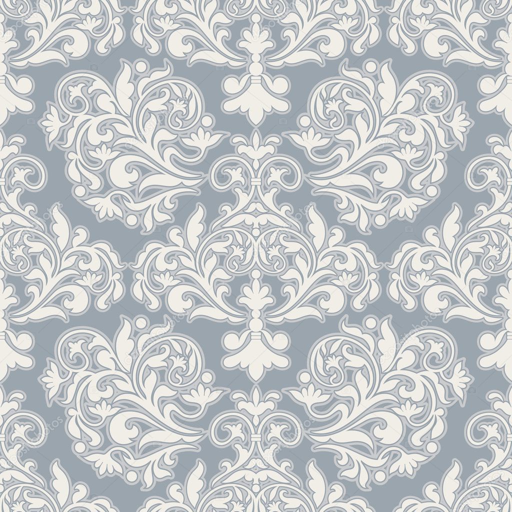 Damask beautiful background with rich, old style, luxury ornamentation, blue fashioned seamless pattern