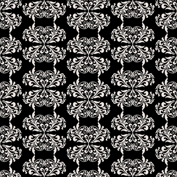 Damasco hermoso fondo con rico, estilo antiguo, ornamentación de lujo, patrón sin costuras de moda en blanco y negro — Vector de stock