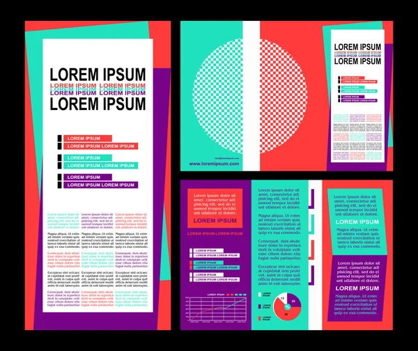 Zakelijke brochure lay-out, drie vouwen flyer sjabloon ontwerpen, presentatie dekking en pagina's met kunst elementen — Stockvector