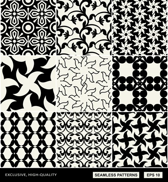 Vintage backgrounds set, classic ornament, beautiful seamless pattern, vector wallpaper — Stock Vector