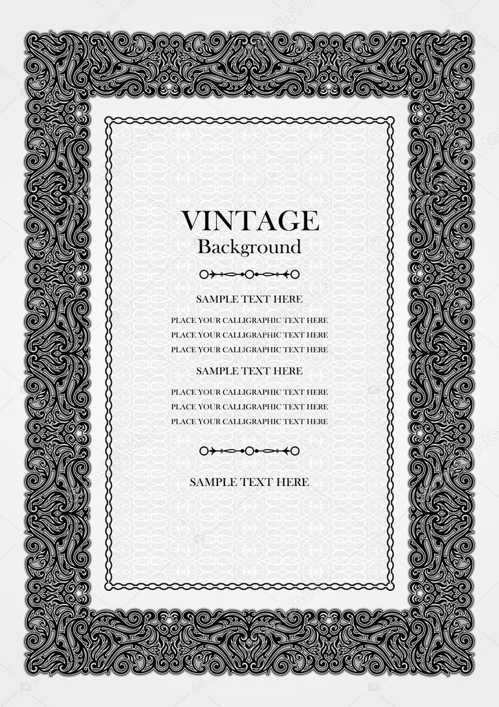 Vintage background, antique ornamental frame, victorian black and white ornament, beautiful paper, luxury certificate, award