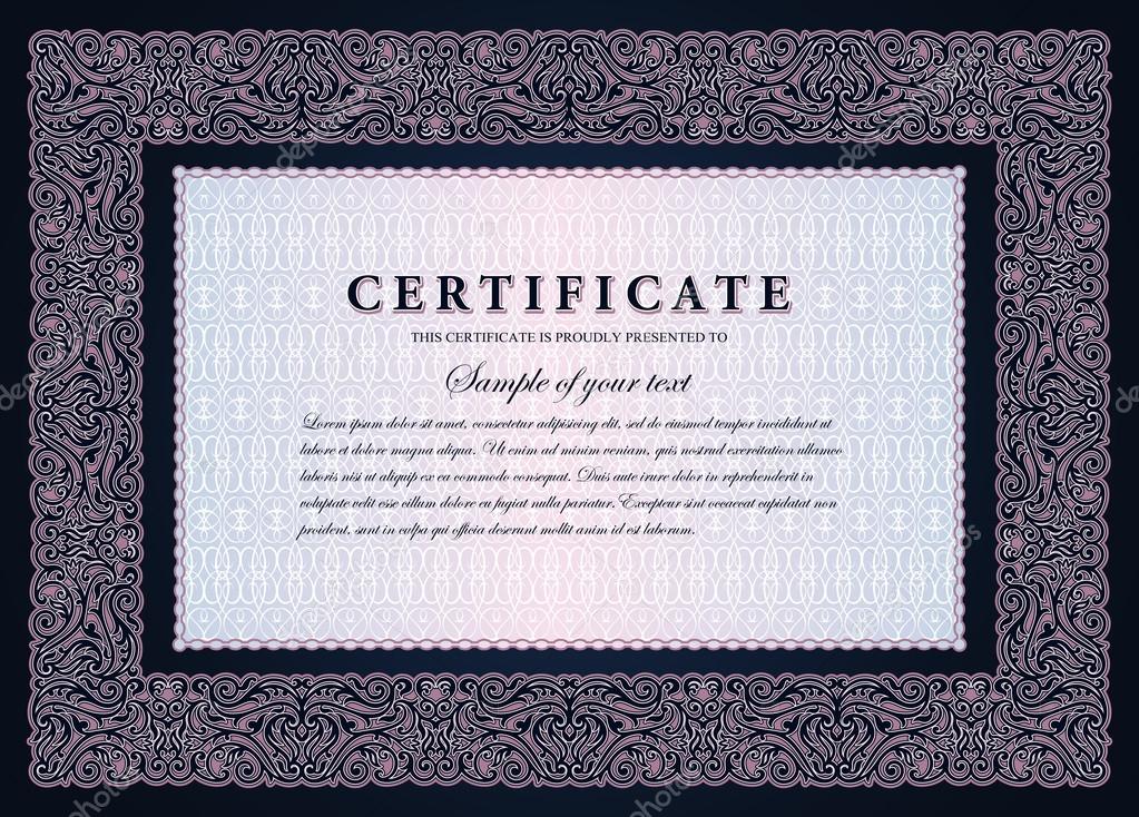 Vintage certificate with horizontal luxury, ornamental frame, coupon, diploma, voucher, award template for achievements