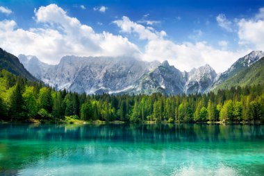 Beautiful lake with mountains in the background clipart