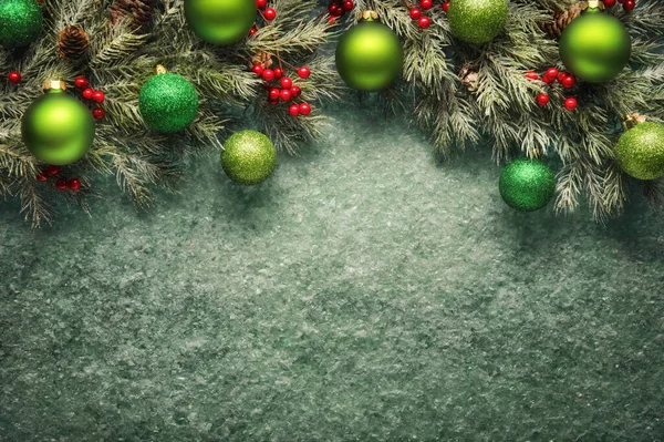 Fundo Natal Verde Com Espaço Cópia Texturizado Uma Borda Forma — Fotografia de Stock