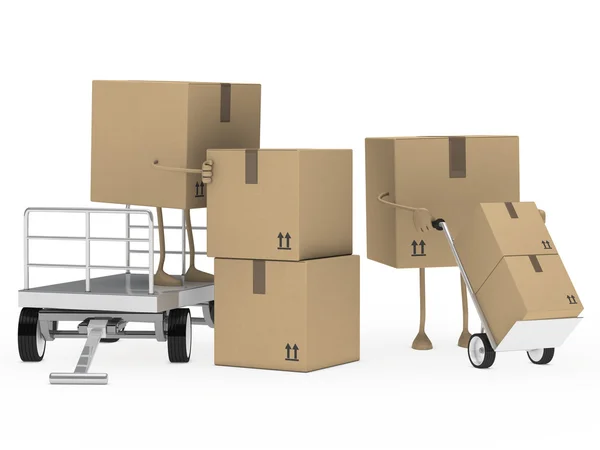 Pakketten figuur unload trolley koffer — Stockfoto