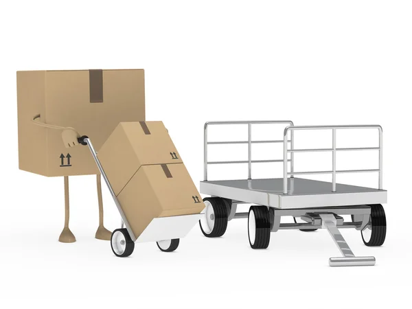 Pakket figuur offload trolley koffer — Stockfoto