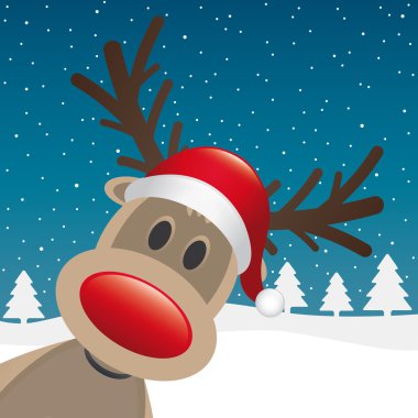 Reindeer red nose santa claus hat clipart