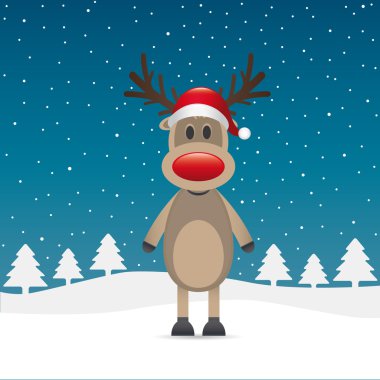 Rudolph reindeer red nose and hat clipart