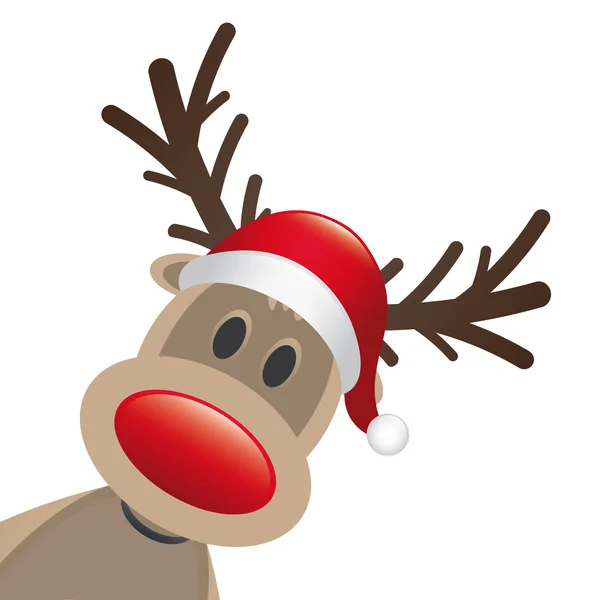 Rudolph reindeer red nose and hat — Stock Vector