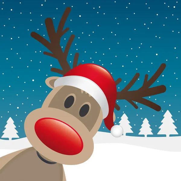 Rena nariz vermelho chapéu de Papai Noel —  Vetores de Stock