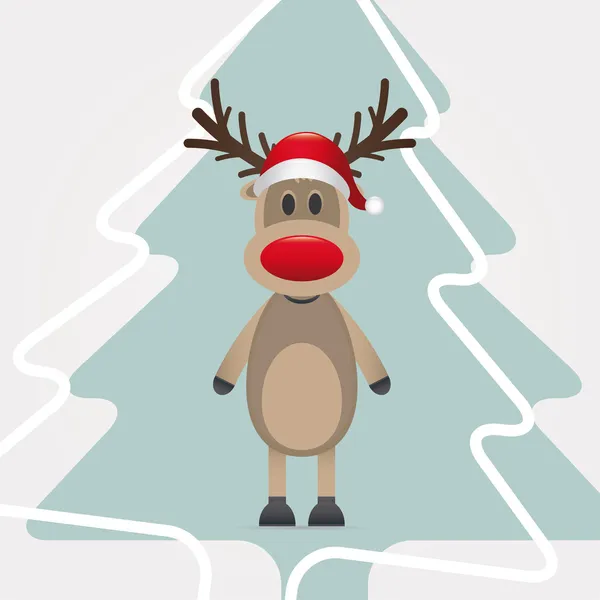 Reindeer red nose hat pinetree — Stock Photo, Image