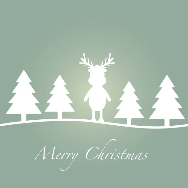 Merry christmas green tree reindeer card — Stock Photo, Image