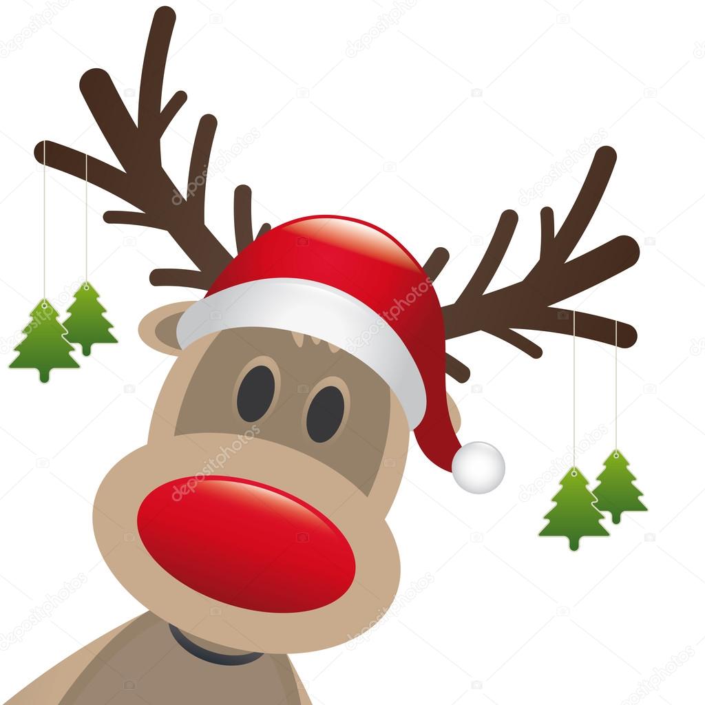 Reindeer red nose hang christmas tree — Stock Photo © Graphicgum 13114523