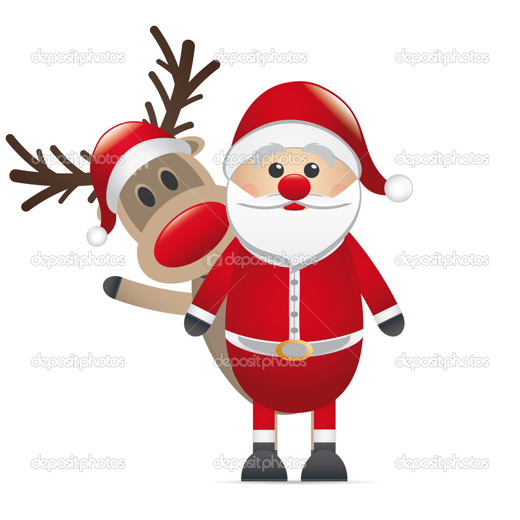 Reindeer red nose behind santa claus — Stock Photo © Graphicgum #13137175