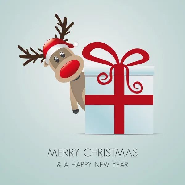 Caixa de presente de Natal rena fita vermelha — Fotografia de Stock
