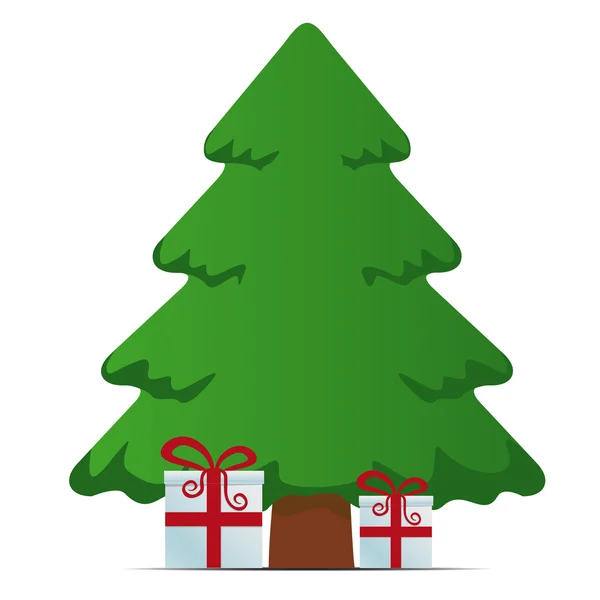 Kırmızı beyaz hediye kutuları pinetree mutlu Noeller — Stok Vektör