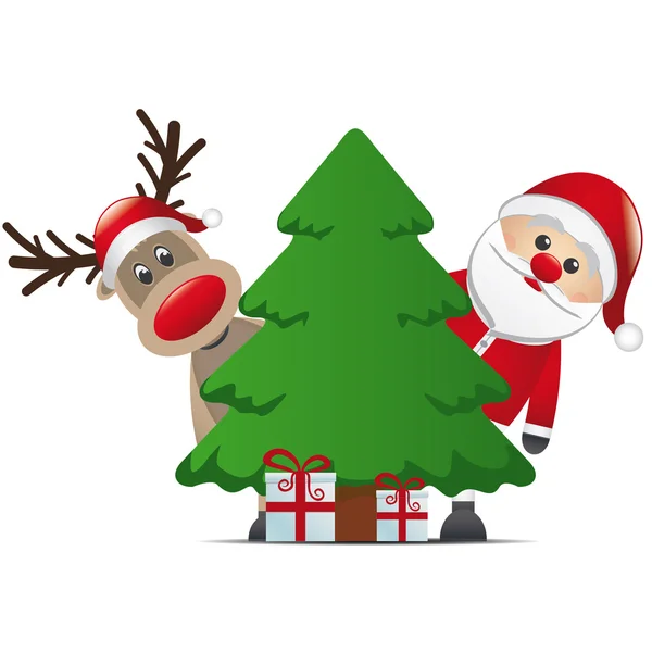 Rentier Weihnachtsmann Weihnachtsbaum Geschenk — Stockvektor