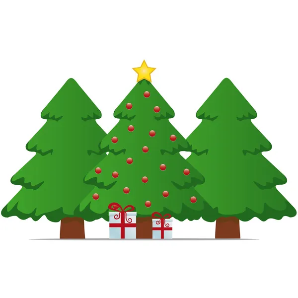 De doos van de gift van de kerstboom en ster — Stockvector