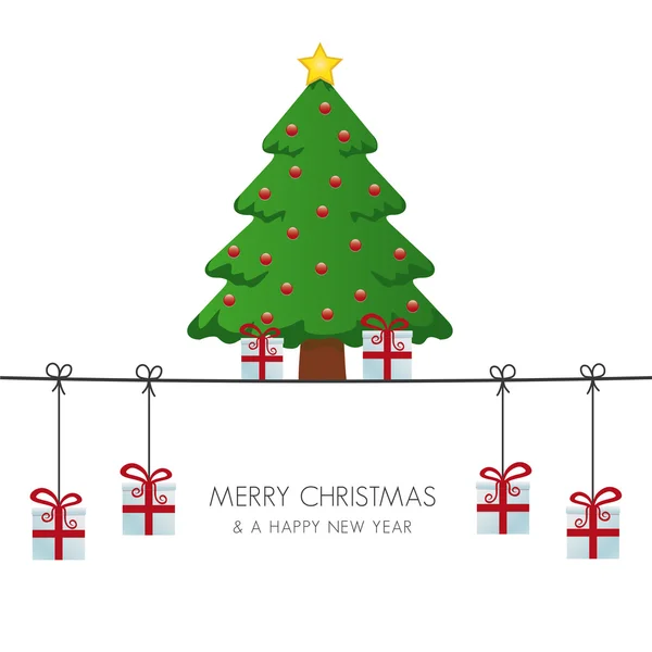 Kerstboom geschenkdozen opknoping op bindgaren — Stockvector