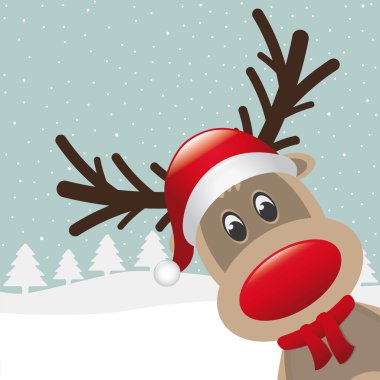 Rudolph'un ren geyiği kırmızı burun ve şapka atkı