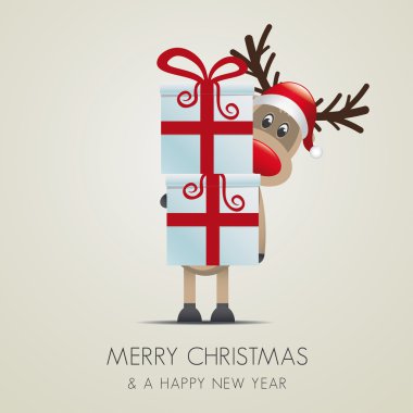 Ren geyiği Noel hediye kutu kırmızı kurdele ile