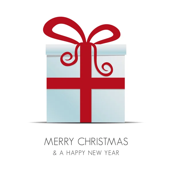 Białe Boże Narodzenie prezent pudełko z czerwoną wstążką — Wektor stockowy