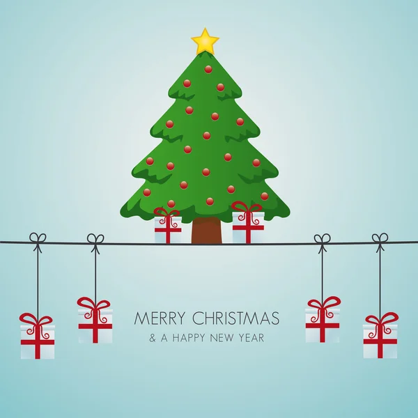 Weihnachtsbaum-Geschenkboxen hängen an Bindfäden — Stockvektor