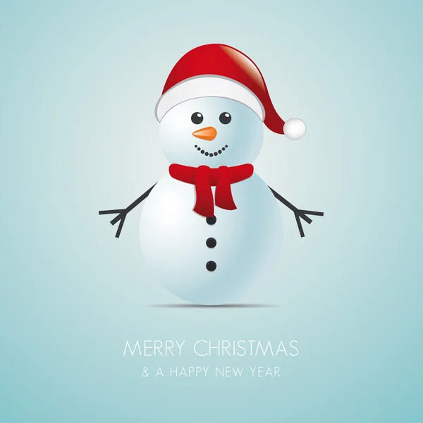 Muñeco de nieve con bufanda y sombrero de Santa Claus — Vector de stock