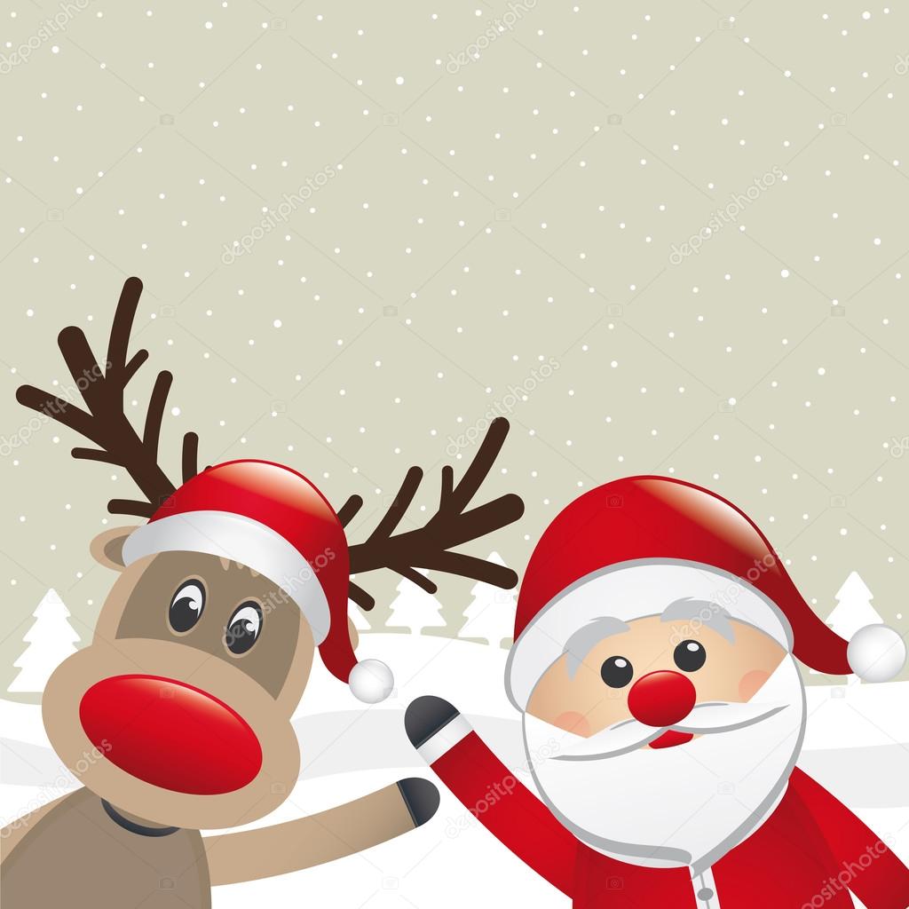 Reindeer and santa claus wave