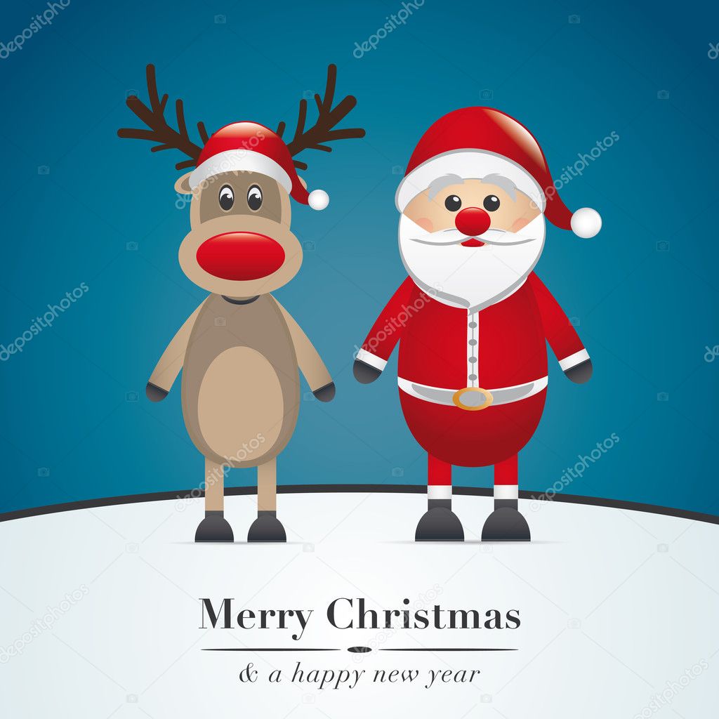 Reindeer and santa claus merry christmas