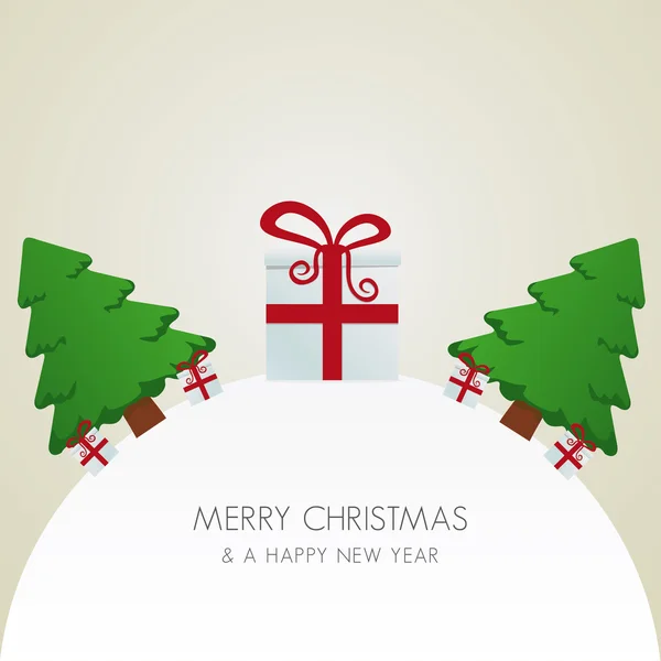 Geschenk box rood wit kerstboom wereld — Stockvector