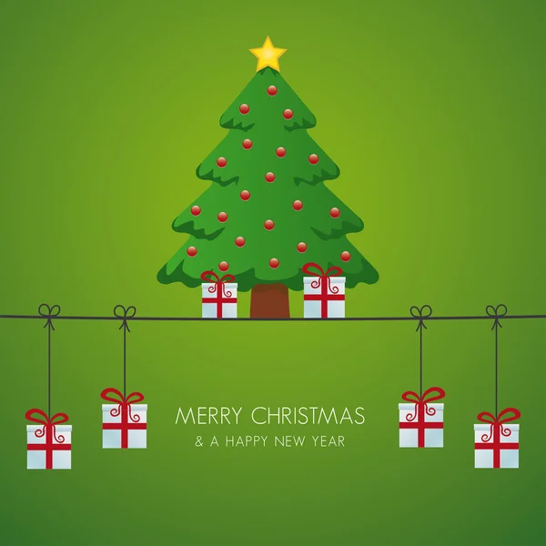 Weihnachtsbaum-Geschenkboxen hängen an Bindfäden — Stockvektor