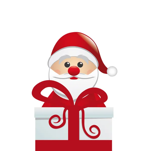 Santa detrás de la caja de regalo — Vector de stock