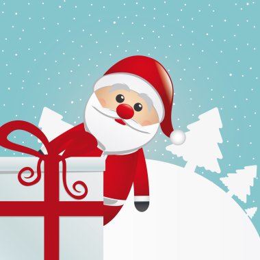 Noel Baba hediye beyaz kış manzara arkasında