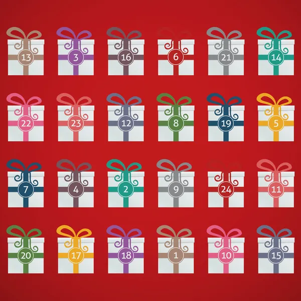 Coffrets cadeaux colorés calendrier de l'avent fond bleu — Image vectorielle