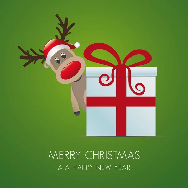 Confezione regalo di Natale con renna e nastro rosso — Vettoriale Stock