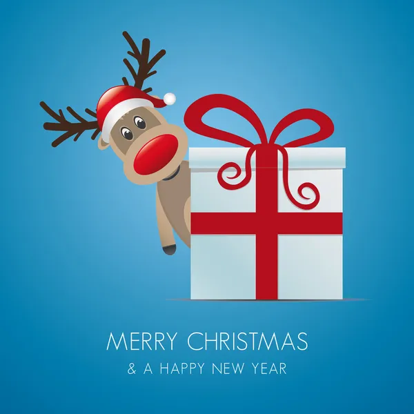 Ren geyiği Noel hediye kutu kırmızı kurdele ile — Stok Vektör