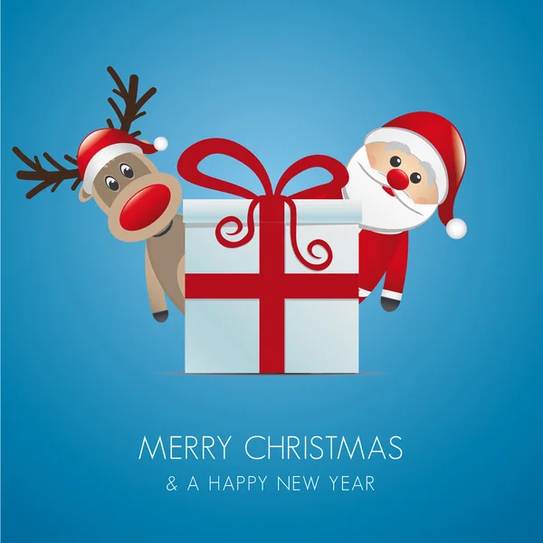 Reindeer santa claus christmas gift box red — Stock Vector