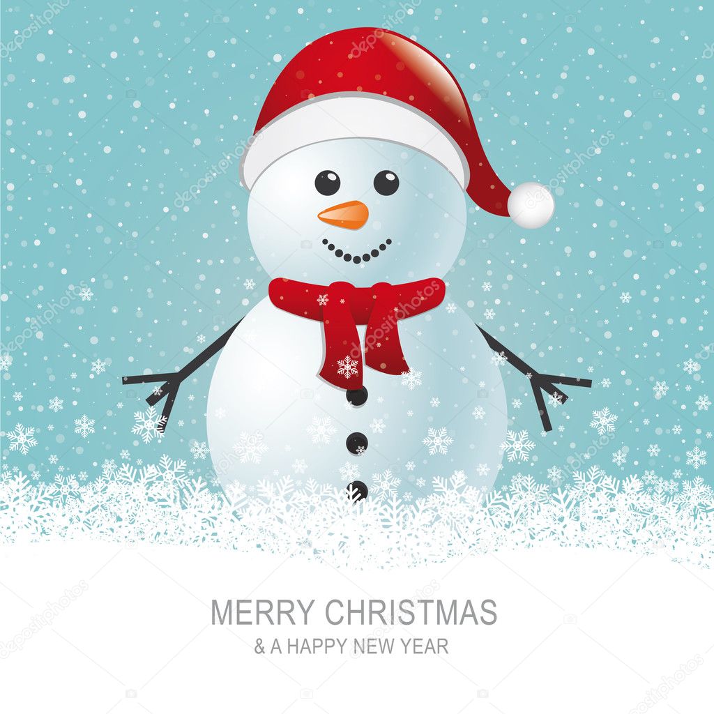 Snowman with scarf hat brown snow background