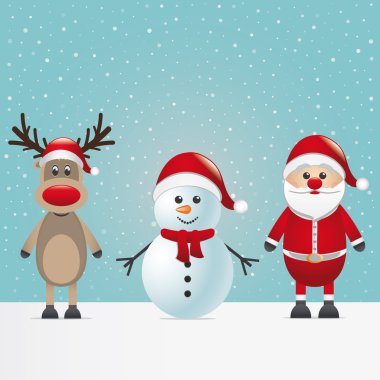 Noel Baba Ren geyiği ve kardan adam kış karlı