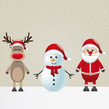 Noel Baba Ren geyiği ve kardan adam kış karlı