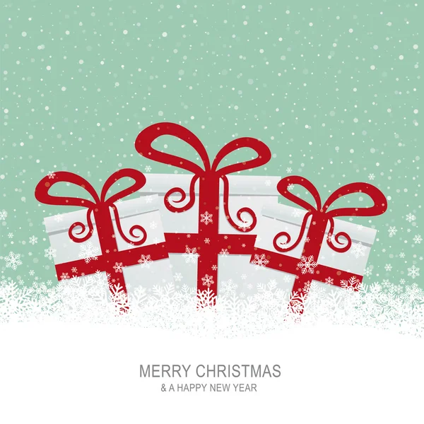 Cajas de regalo de Navidad sobre fondo verde nieve — Archivo Imágenes Vectoriales