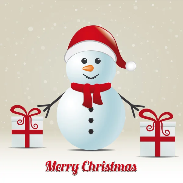 Снеговик подарок снежный зимний фон с Рождеством — стоковый вектор