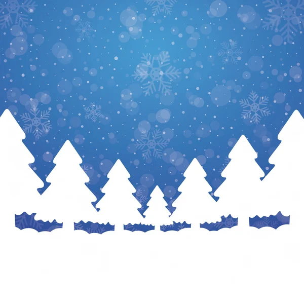 Árbol nieve estrellas azul blanco fondo — Vector de stock