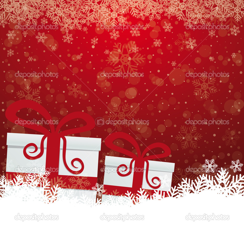 Gift snowflake snow stars red white background