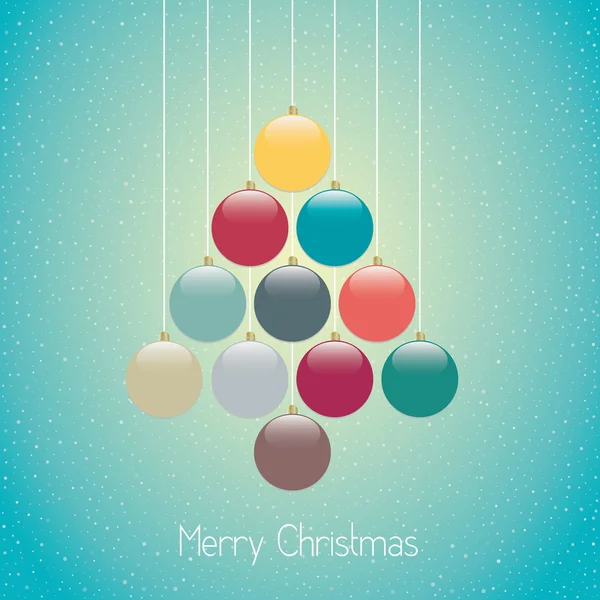 Christmas balls tree hang twine blue background — Stock Vector