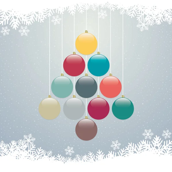 圣诞球树冬天雪花灰色背景 — 图库矢量图片