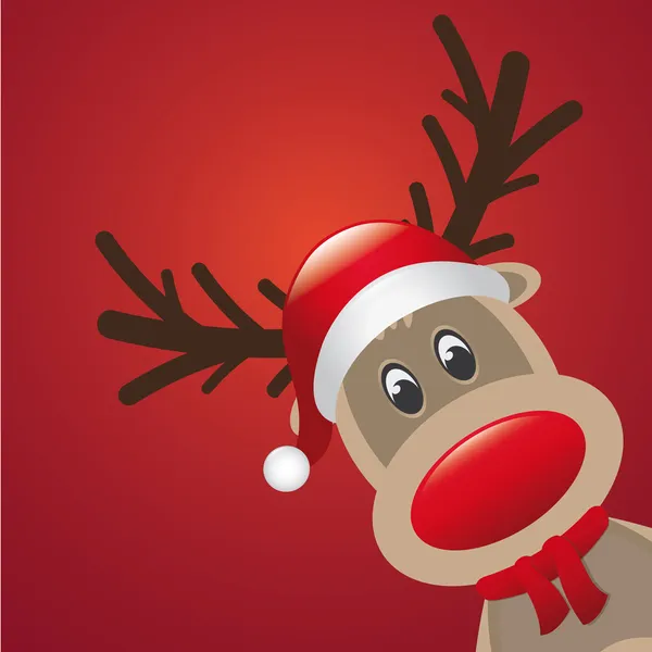 Rudolph rena nariz vermelho e cachecol chapéu — Vetor de Stock