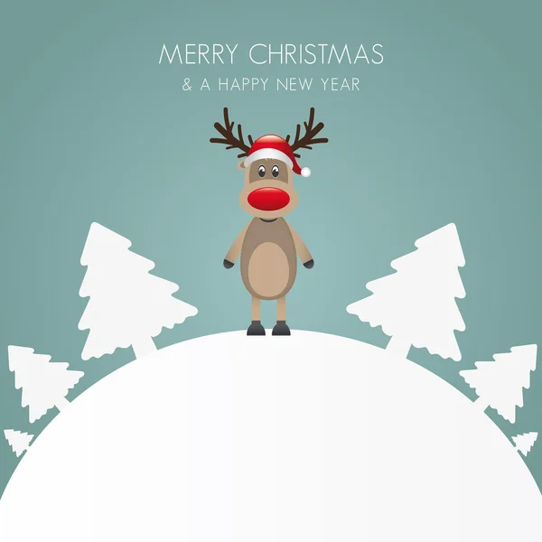 驯鹿帽子圣诞树白色背景世界 — 图库矢量图片
