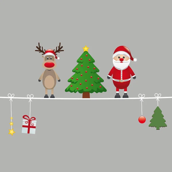 Strom sobů Santa na provázku šedé pozadí — Stockový vektor